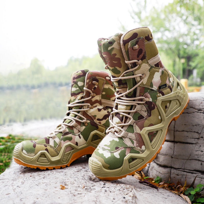 High-top outdoor field tactical boots, wear-resistant, waterproof jacket, mountaineering boots, special training camouflage combat boots